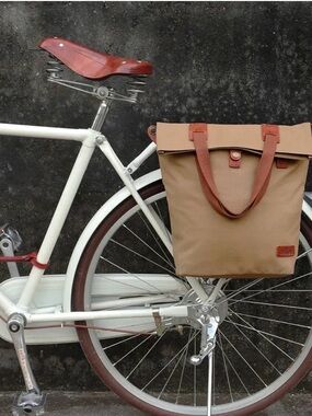 Casual Tan Canvas Messenger Tote with Brown Trim